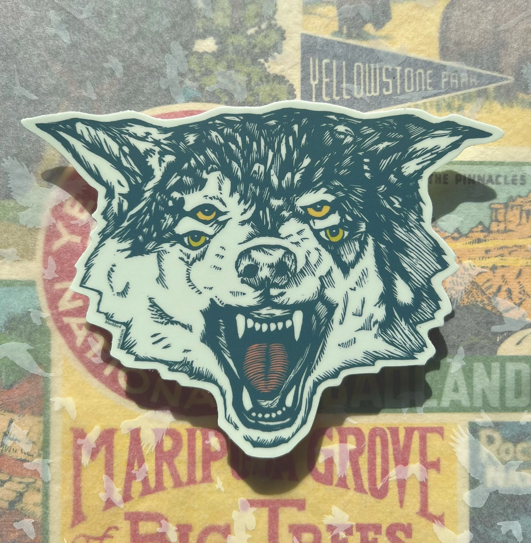 Wolf durable vinyl die cut sticker, Blackbird Letterpress